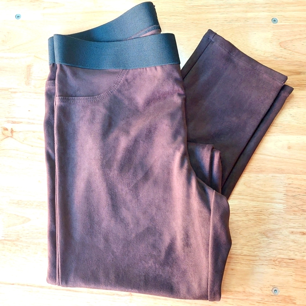Karen Kane Pants XL Brown Faux Suede Stretch Leggings Pull-on Women